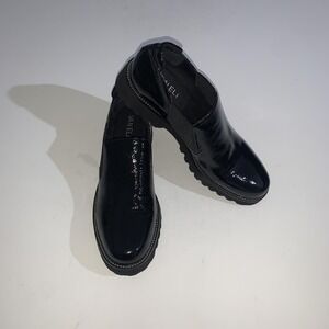 Vaneli Shoes Womens Size 8 N Black Patent Leather Slip On Loafers Lug Sole